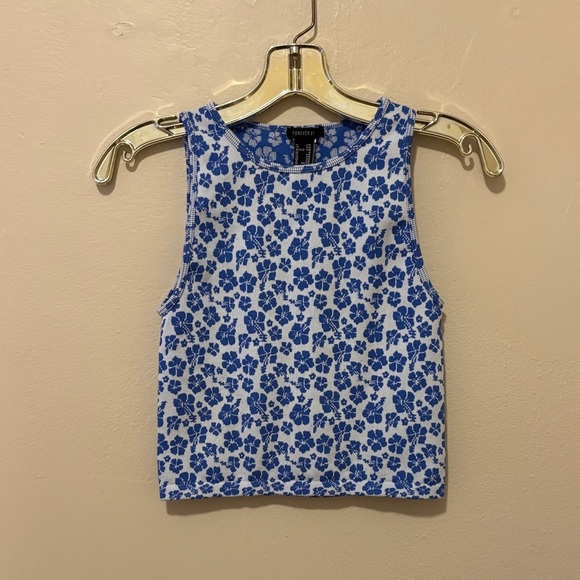 Forever 21 Blue Floral Tank Top - Picture 1 of 1